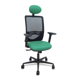 Silla Zulema sincro malla negra asiento bali verde esmeralda brazos 2D ruedas 65mm cabecero