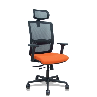 Silla Haches traslack malla negra asiento bali naranja brazos 2D ruedas 65mm cabecero regulable