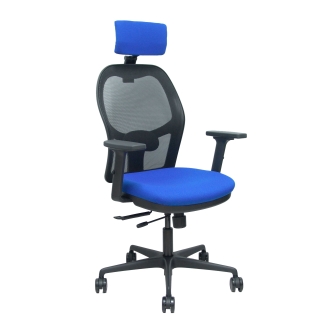 Silla Jorquera traslack malla negra asiento bali azul brazos 2D cabecero regulable