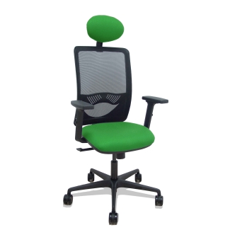 Silla Zulema sincro malla negra asiento bali verde brazos 2D ruedas 65mm cabecero