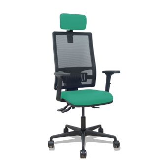 Silla Bormate asincro malla negra asiento bali verde esmeralda brazos 2D ruedas 65mm cabecero regulable