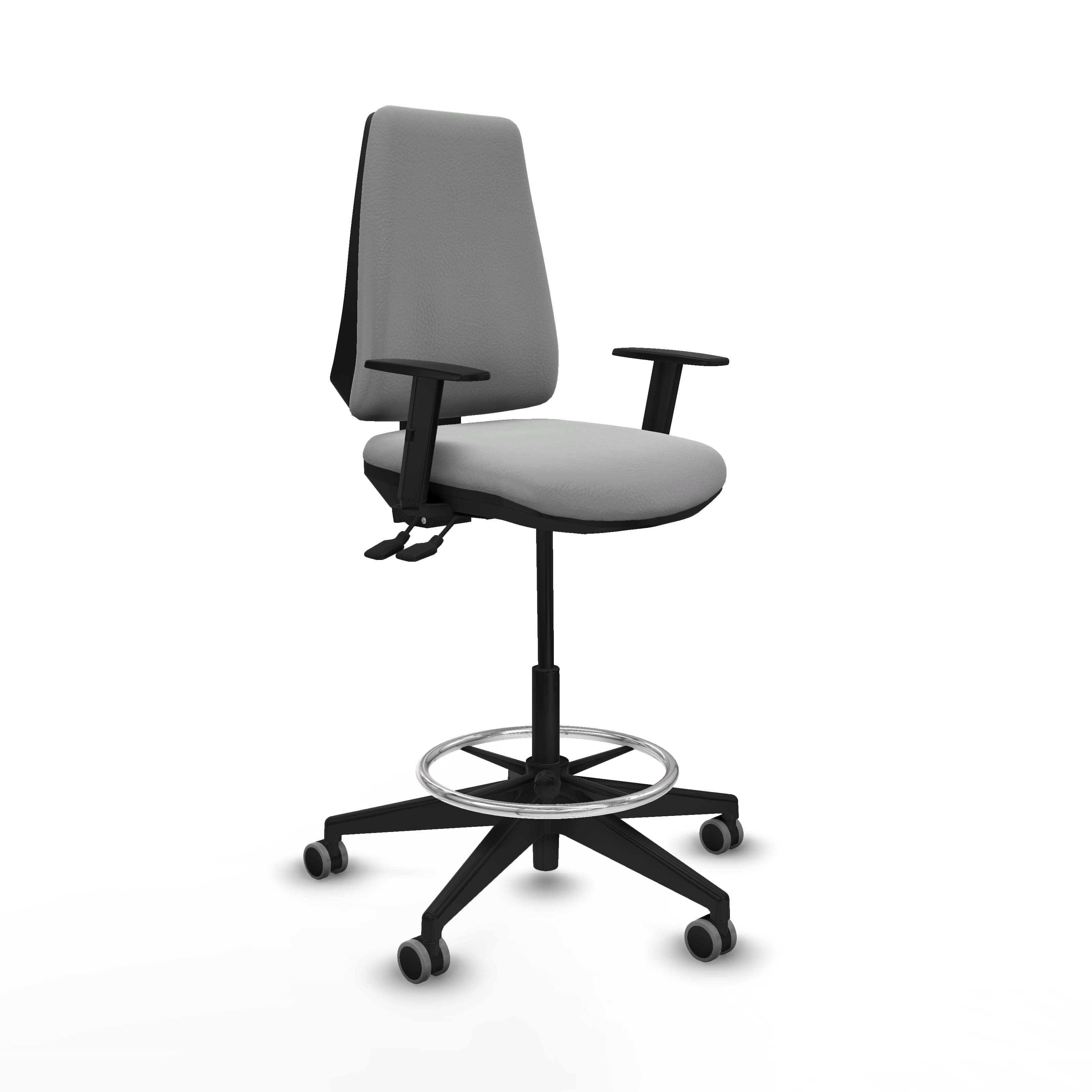 Taburete Elche AS similpiel gris claro brazos 1D base piramidal ruedas 65mm engomadas