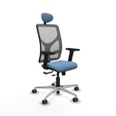 Motilla traslack malla gris bali azul cielo brazos 2D base aluminio cabecero fijo ruedas 65mm engomadas