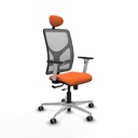 Motilla traslack malla gris bali naranja brazos blancos base aluminio cabecero fijo ruedas 65mm engomadas