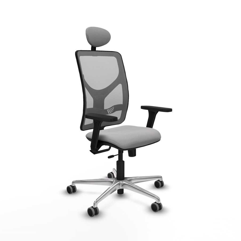 Motilla traslack malla gris bali gris claro brazos 3D base aluminio cabecero fijo ruedas 65mm engomadas