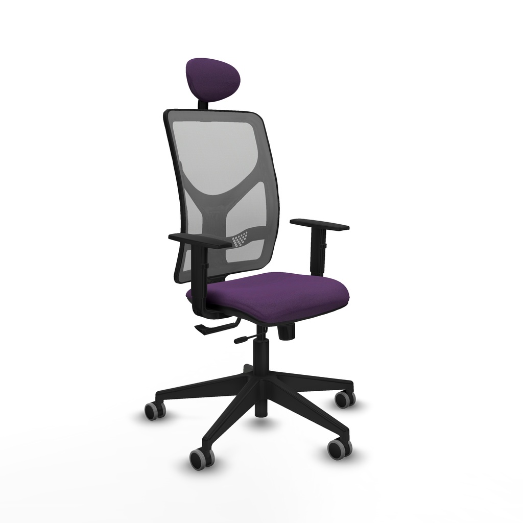 Motilla traslack malla gris bali morado brazos 1D base piramidal cabecero fijo ruedas 65mm engomadas