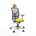 Motilla traslack malla gris similpiel amarillo brazos blancos base aluminio cabecero fijo ruedas 65mm engomadas