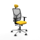 Motilla traslack malla gris similpiel amarillo brazos 1D base aluminio cabecero fijo ruedas 65mm engomadas