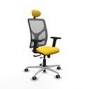 Motilla traslack malla gris similpiel amarillo brazos 2D base aluminio cabecero fijo ruedas 65mm engomadas