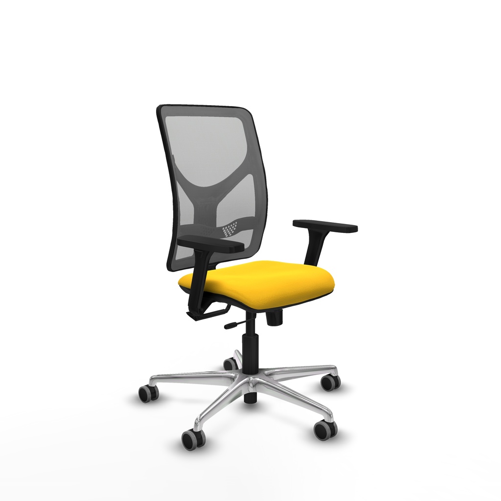 Motilla traslack malla gris similpiel amarillo brazos 3D base aluminio  ruedas 65mm engomadas