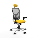 Motilla traslack malla gris similpiel amarillo brazos 3D base aluminio cabecero fijo ruedas 65mm nailon