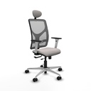 Motilla traslack malla gris similpiel blanco brazos blancos base aluminio cabecero fijo ruedas 65mm nailon