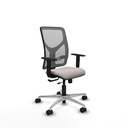 Motilla traslack malla gris similpiel blanco brazos 1D base aluminio  ruedas 65mm nailon