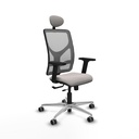 Motilla traslack malla gris similpiel blanco brazos 2D base aluminio cabecero fijo ruedas 65mm engomadas
