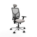 Motilla traslack malla gris similpiel blanco brazos 3D base aluminio cabecero fijo ruedas 65mm nailon