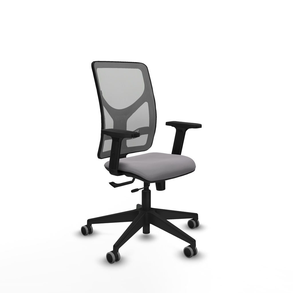 Motilla traslack malla gris similpiel gris brazos 2D base piramidal  ruedas 65mm engomadas