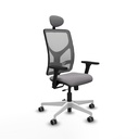 Motilla traslack malla gris similpiel gris brazos 3D base blanca cabecero fijo ruedas 65mm engomadas