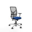 Motilla traslack malla gris similpiel azul brazos blancos base aluminio  ruedas 65mm engomadas