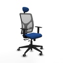 Motilla traslack malla gris similpiel azul brazos 1D base piramidal cabecero fijo ruedas 65mm engomadas