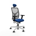 Motilla traslack malla gris similpiel azul brazos 2D base blanca cabecero fijo ruedas 65mm engomadas
