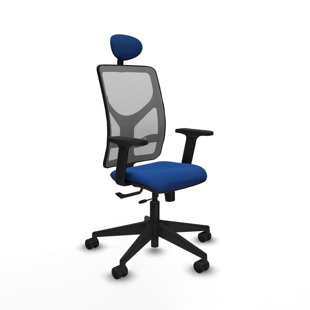 Motilla traslack malla gris similpiel azul brazos 2D base piramidal cabecero fijo ruedas 65mm nailon