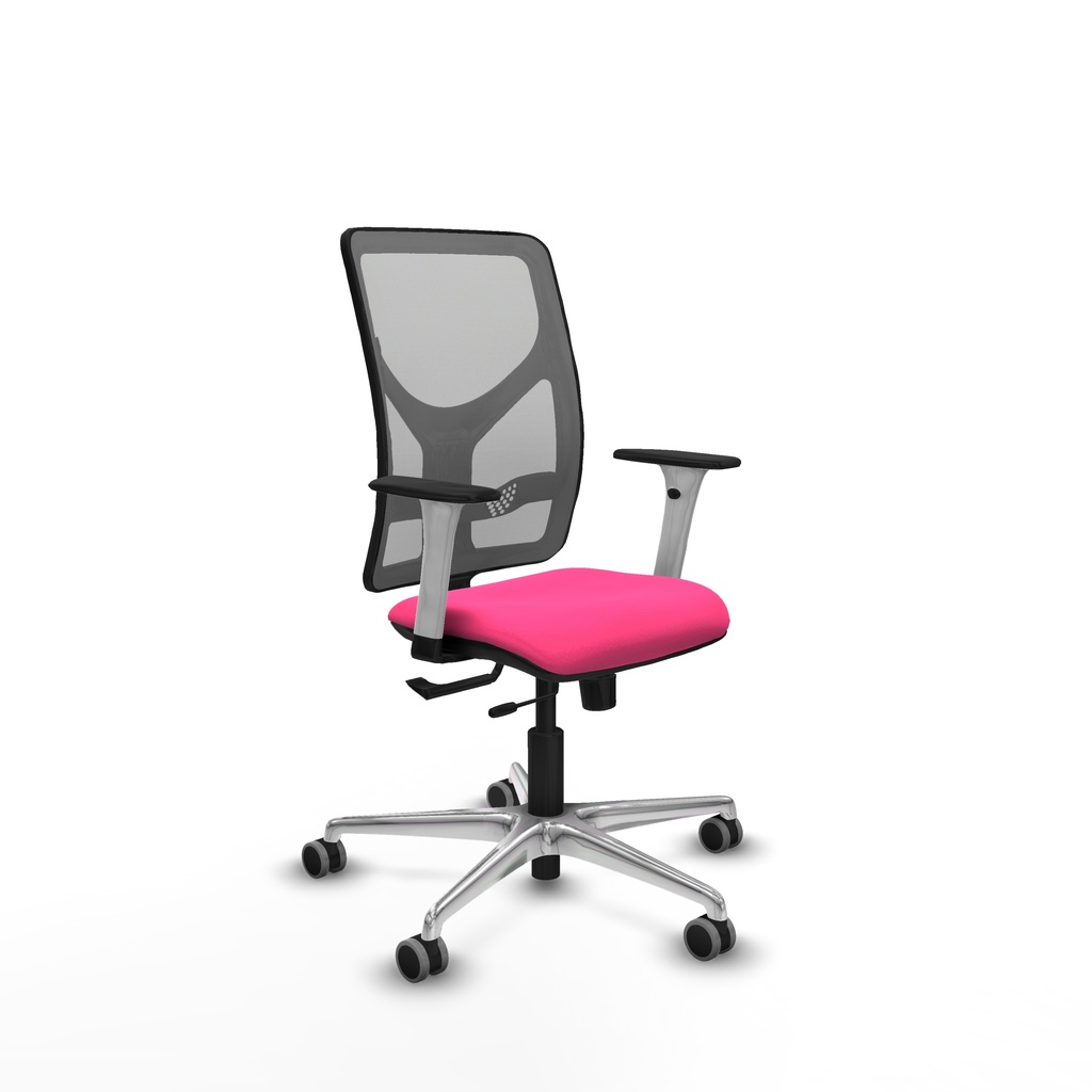 Motilla traslack malla gris similpiel rosa brazos blancos base aluminio  ruedas 65mm engomadas