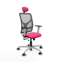 Motilla traslack malla gris similpiel rosa brazos blancos base aluminio cabecero fijo ruedas 65mm engomadas