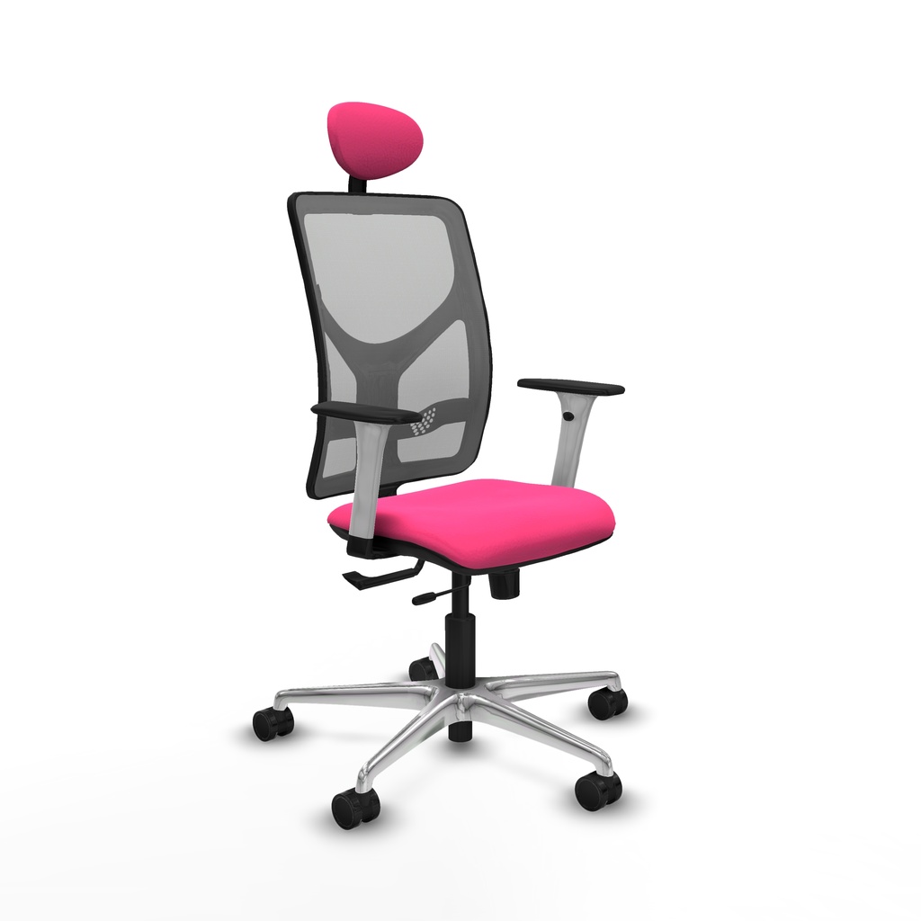 Motilla traslack malla gris similpiel rosa brazos blancos base aluminio cabecero fijo ruedas 65mm nailon