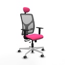 Motilla traslack malla gris similpiel rosa brazos 1D base blanca cabecero fijo ruedas 65mm engomadas