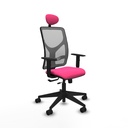 Motilla traslack malla gris similpiel rosa brazos 1D base piramidal cabecero fijo ruedas 65mm nailon