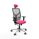 Motilla traslack malla gris similpiel rosa brazos 1D base aluminio cabecero fijo ruedas 65mm engomadas