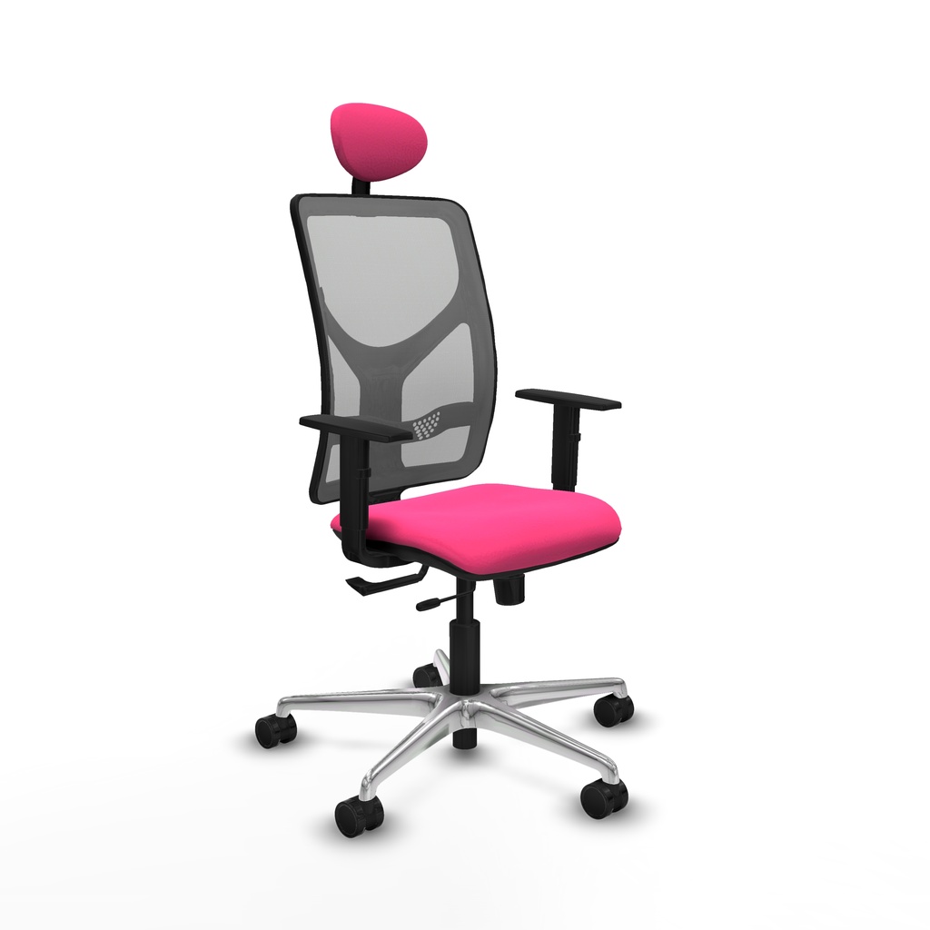 Motilla traslack malla gris similpiel rosa brazos 1D base aluminio cabecero fijo ruedas 65mm nailon