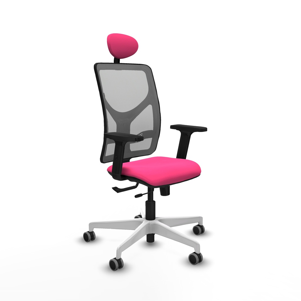 Motilla traslack malla gris similpiel rosa brazos 2D base blanca cabecero fijo ruedas 65mm engomadas