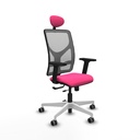 Motilla traslack malla gris similpiel rosa brazos 2D base blanca cabecero fijo ruedas 65mm engomadas