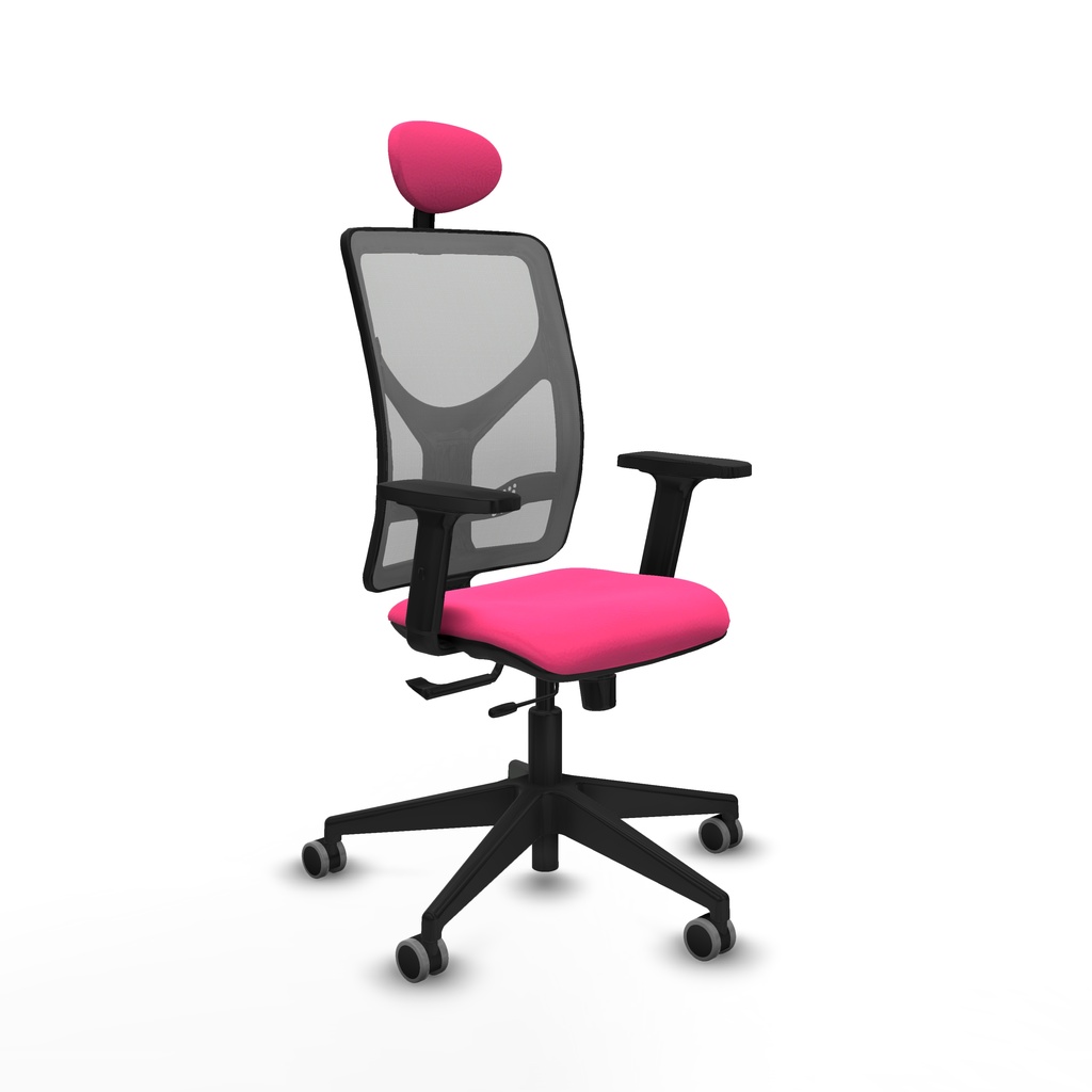Motilla traslack malla gris similpiel rosa brazos 2D base piramidal cabecero fijo ruedas 65mm engomadas