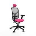Motilla traslack malla gris similpiel rosa brazos 2D base piramidal cabecero fijo ruedas 65mm engomadas
