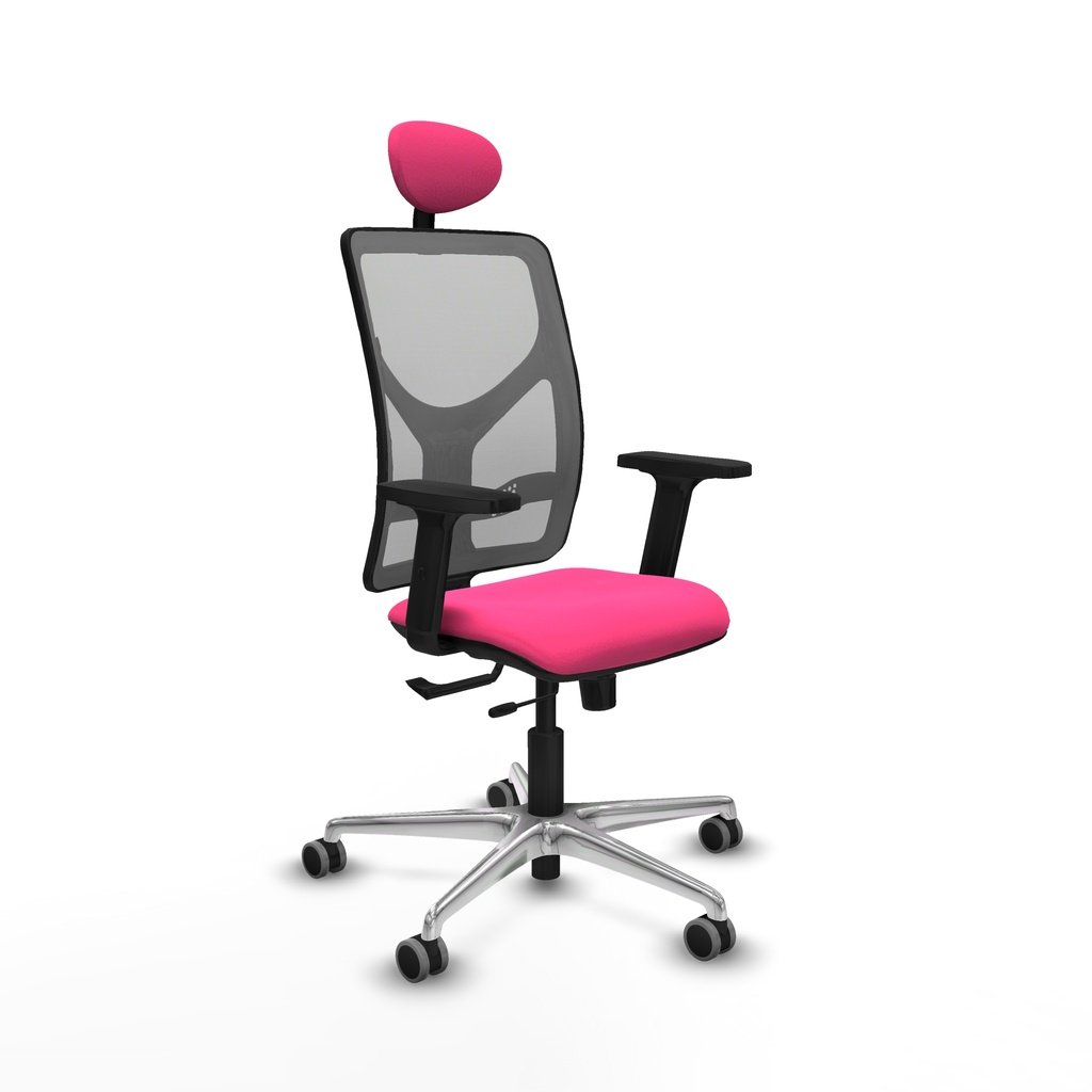Motilla traslack malla gris similpiel rosa brazos 2D base aluminio cabecero fijo ruedas 65mm engomadas