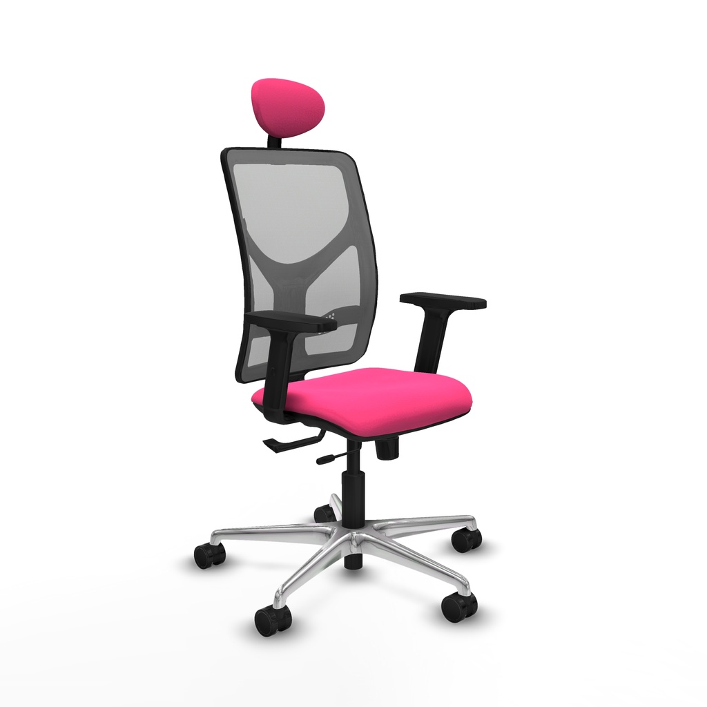 Motilla traslack malla gris similpiel rosa brazos 2D base aluminio cabecero fijo ruedas 65mm nailon