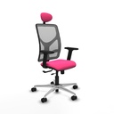 Motilla traslack malla gris similpiel rosa brazos 2D base aluminio cabecero fijo ruedas 65mm nailon