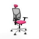 Motilla traslack malla gris similpiel rosa brazos 3D base blanca cabecero fijo ruedas 65mm engomadas