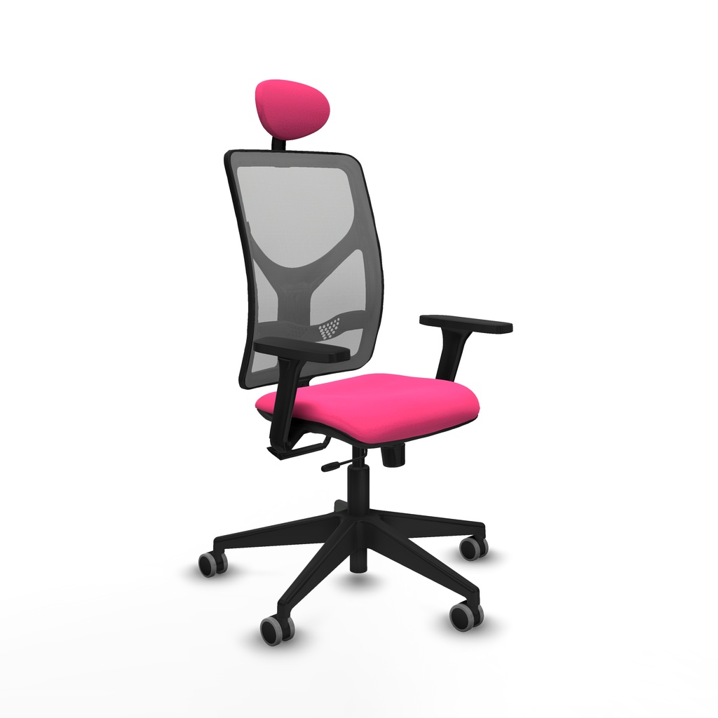 Motilla traslack malla gris similpiel rosa brazos 3D base piramidal cabecero fijo ruedas 65mm engomadas