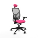 Motilla traslack malla gris similpiel rosa brazos 3D base piramidal cabecero fijo ruedas 65mm engomadas