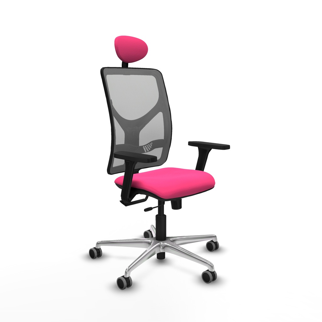 Motilla traslack malla gris similpiel rosa brazos 3D base aluminio cabecero fijo ruedas 65mm engomadas