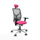 Motilla traslack malla gris similpiel rosa brazos 3D base aluminio cabecero fijo ruedas 65mm engomadas