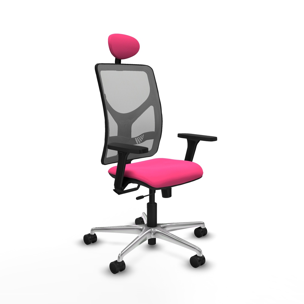 Motilla traslack malla gris similpiel rosa brazos 3D base aluminio cabecero fijo ruedas 65mm nailon