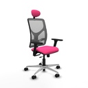 Motilla traslack malla gris similpiel rosa brazos 3D base aluminio cabecero fijo ruedas 65mm nailon