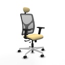 Motilla traslack malla gris similpiel crema brazos 2D base blanca cabecero fijo ruedas 65mm nailon