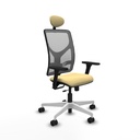 Motilla traslack malla gris similpiel crema brazos 3D base blanca cabecero fijo ruedas 65mm nailon