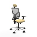 Motilla traslack malla gris similpiel crema brazos 3D base aluminio cabecero fijo ruedas 65mm nailon