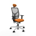 Motilla traslack malla gris similpiel naranja brazos 1D base blanca cabecero fijo ruedas 65mm nailon